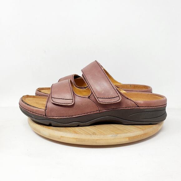 Barefoot Freedom Sandals Womens 7 WW WIDE Brown Leather Slide Shoes - Picture 1 of 12